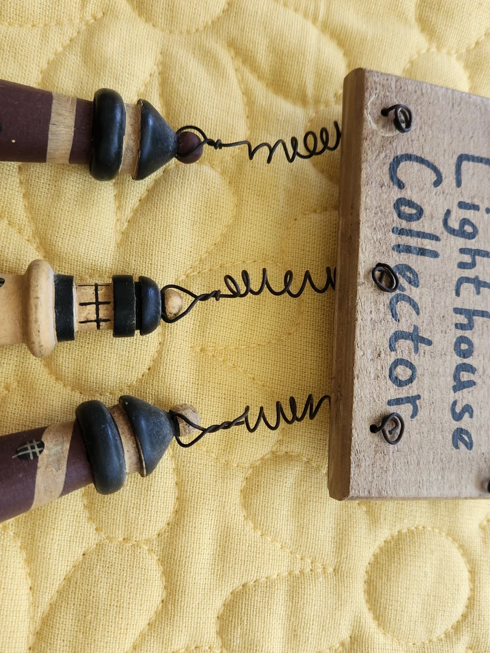 Hand Crafted Lighthouse Collector Wall Hanging, Tan, Burgundy & Black